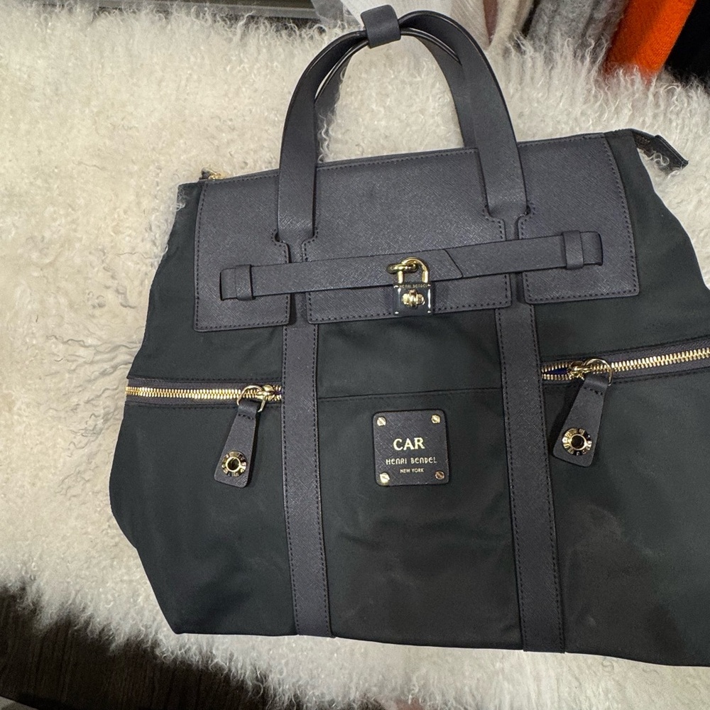 henri bendel Jetsetter Dark Gray Nylon Tote Backpack with Gold Hardware